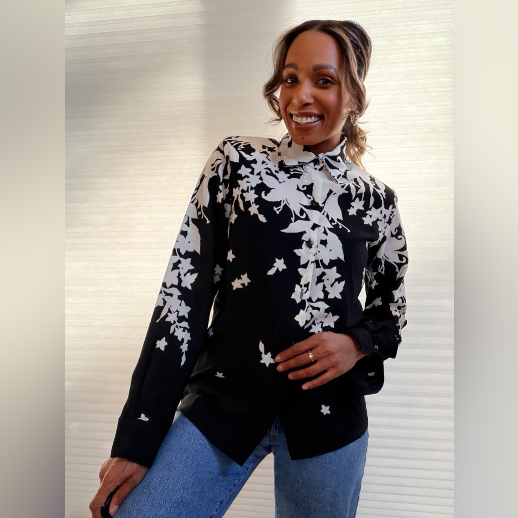 Vintage Jordan Black & White Floral Blouse